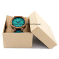 Custom Handmade Bamboo Wood Watch com pulseira de couro